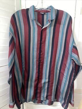 Vintage Kudos Shirt Men's Sz Large 44 Western Striped Long Sleeve Button Front